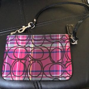 Coach plaid cloth wristlet